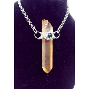 Tangerine quartz and moss agate crystal necklace